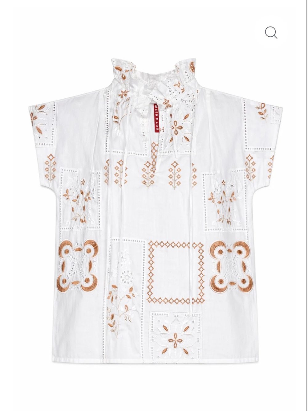 Wallflower Embroidered White Peasant Blouse with Tan Accents